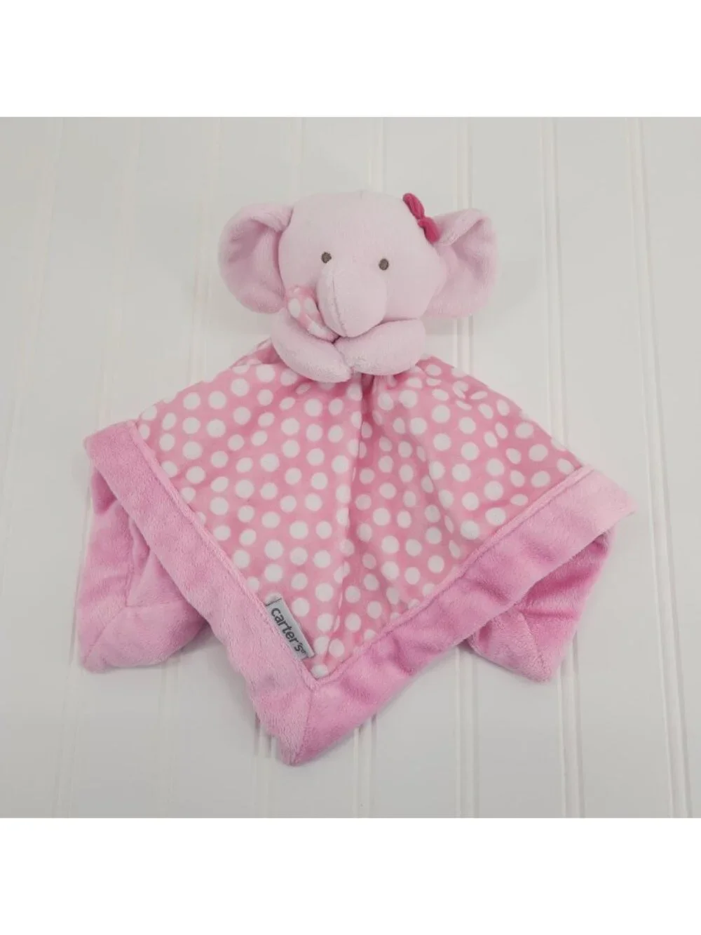Carters Elephant Lovey Pink Plush Security Blanket Polka Dot Baby Comfort Toy